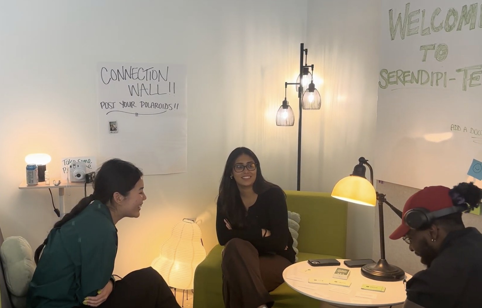 Founders in conversation at the Serendipi-Tea connection wall
