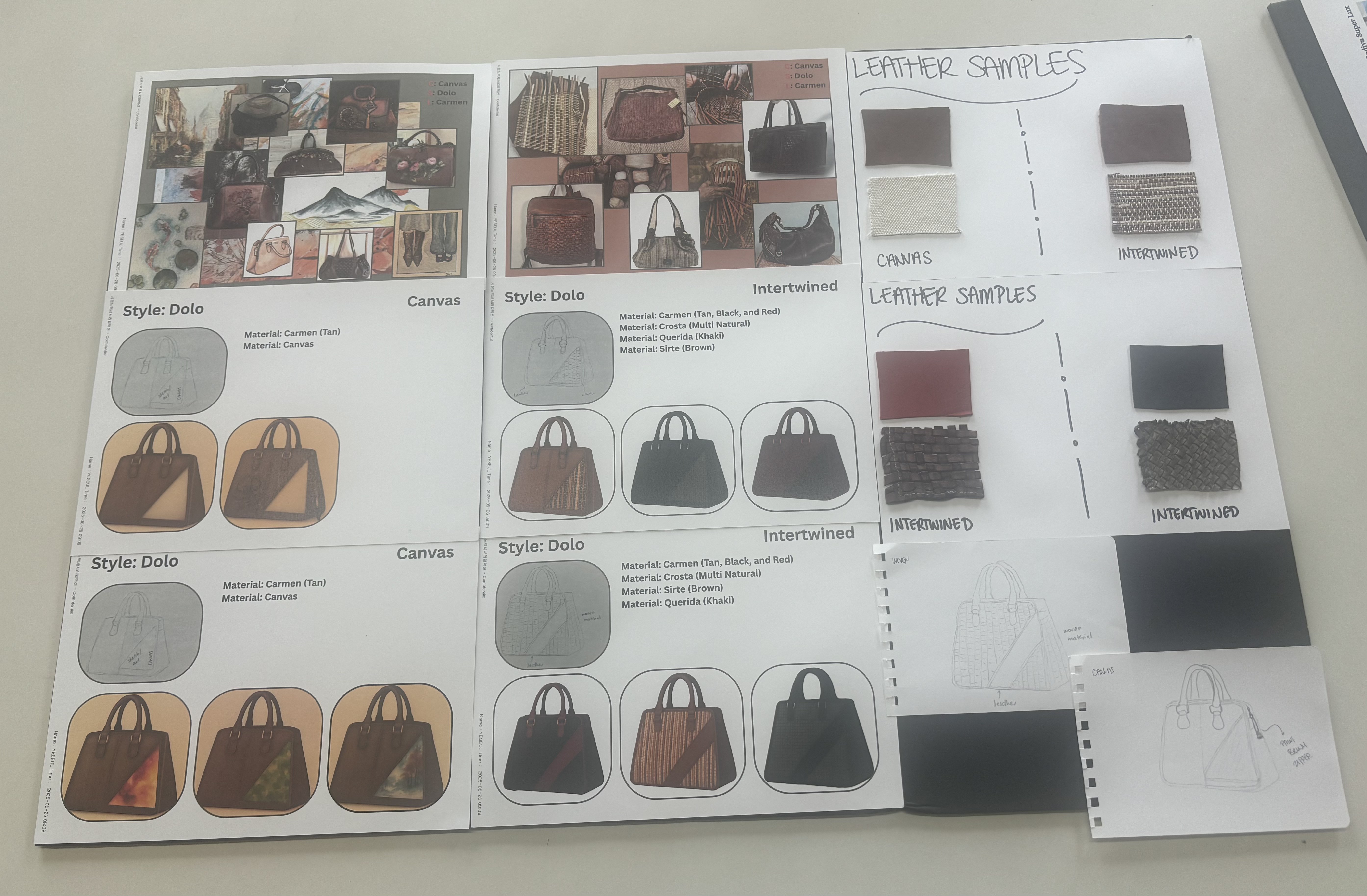 Simone Acc. Collection final concept pitch boards — Dolo style in Canvas and Intertwined materials