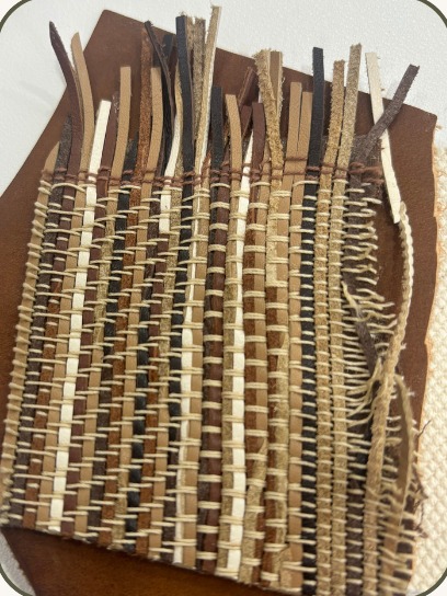 Simone Acc. Collection mood board — woven leather strip swatch