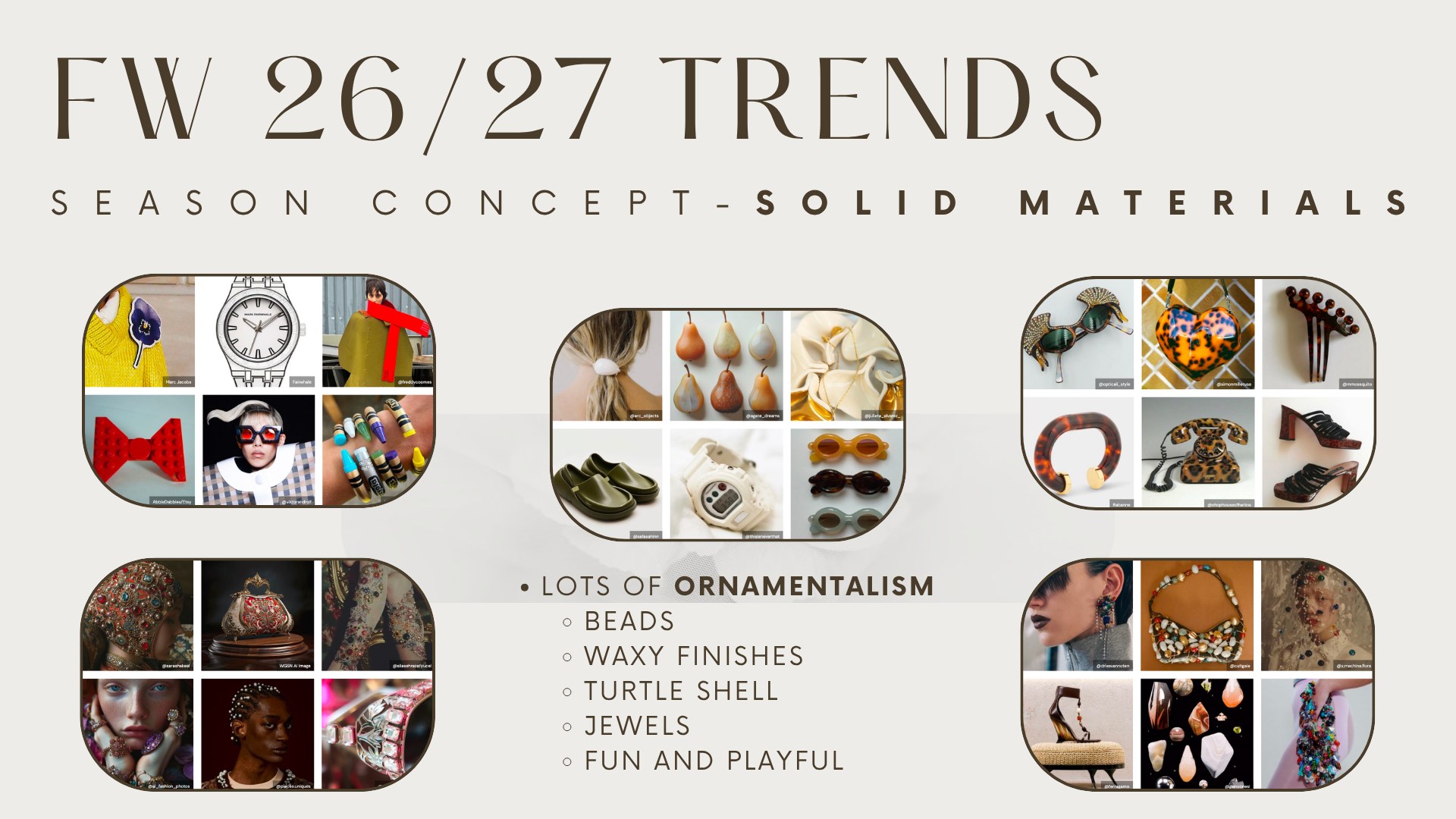 FW 26/27 trend research slide 5 — Season Concept: Solid Materials